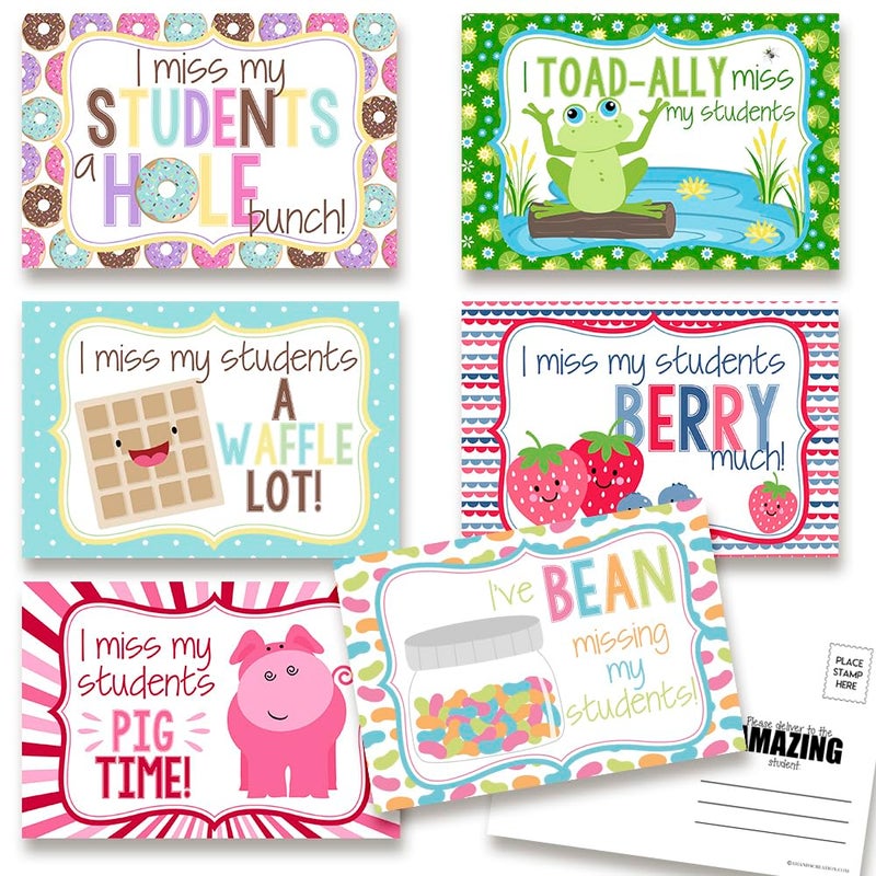 Amanda Creation I Miss My Students Blank Postcards For Students From Teachers, Total of 30 4"x6" Fill In Notecards (5 of each design) by AmandaCreationâ€¦ - Image 1